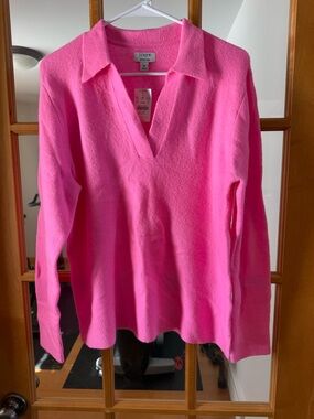 J. Crew Hot Pink V-Neck Polo Sweater